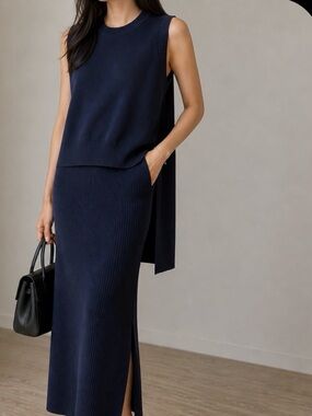 DKNY Ribbed Longline Side-slits Sweater Vest